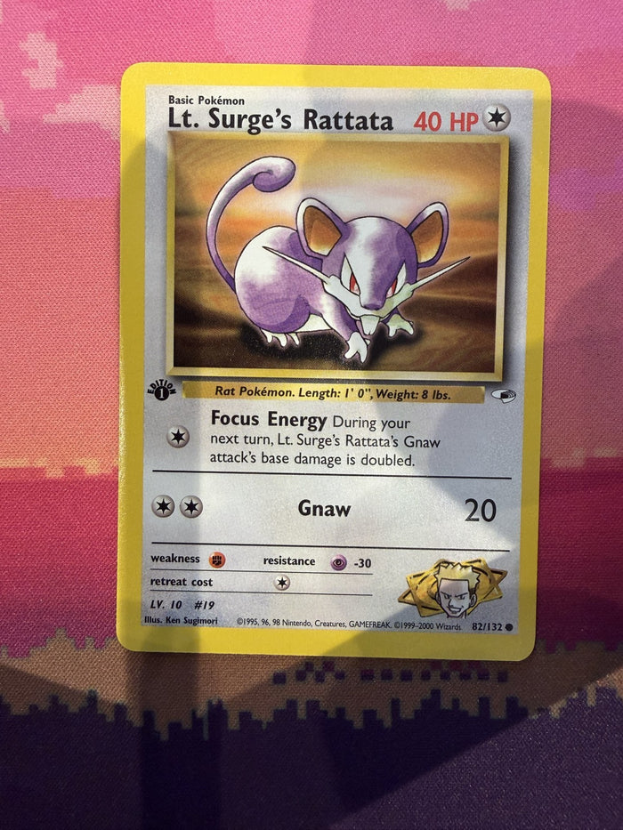 Pokemon Card Lt. Surge's Rattata Gym Heroes 1st Edition Common 82/132 Near Mint