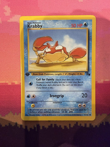Pokemon Card Krabby Fossil 1st Edition Common 51/62 Near Mint