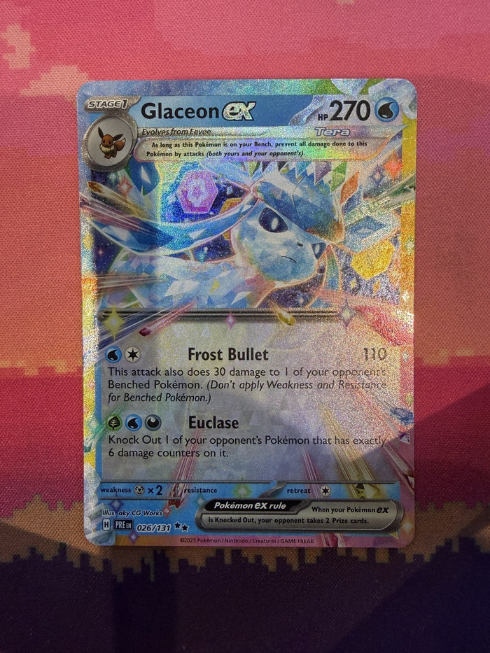 Pokemon Card Glaceon ex Prismatic Evolutions Double Rare 026/131 Near Mint