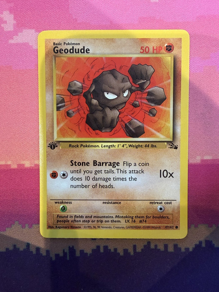 Pokemon Card Geodude Fossil 1st Edition Common 47/62 Near Mint