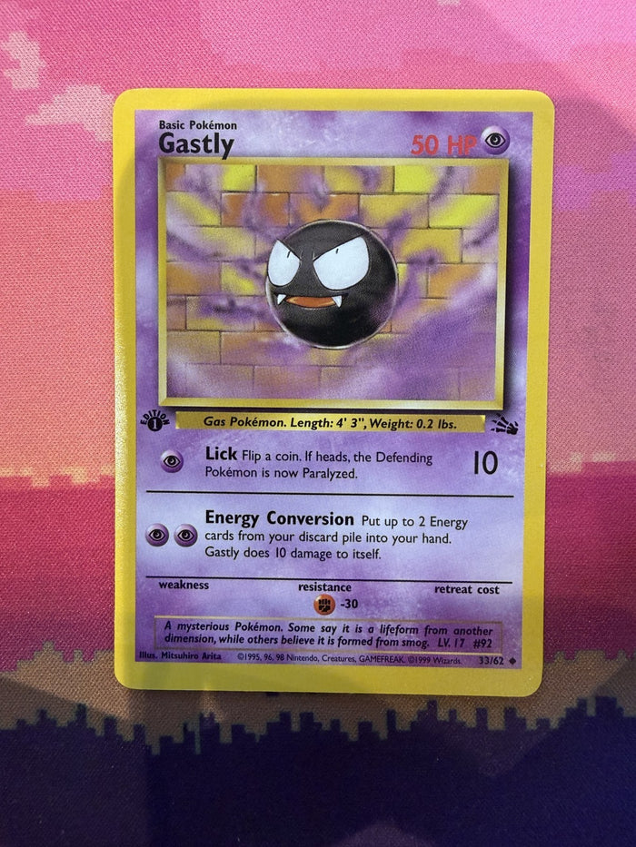 Pokemon Card Gastly Fossil 1st Edition Uncommon 33/62 Near Mint