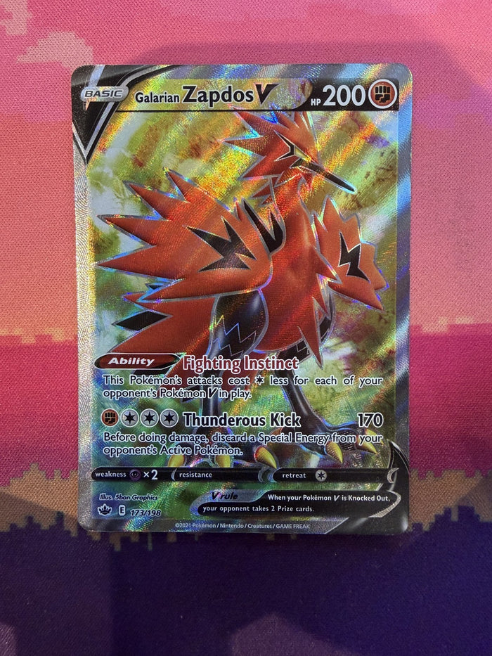 Pokemon Card Galarian Zapdos V Chilling Reign Ultra Rare 173/198 Near Mint