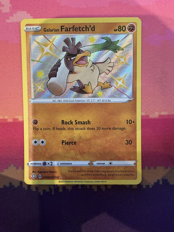 Pokemon Card Galarian Farfetch'd Shining Fates Shiny Rare SV063/SV122 Near Mint