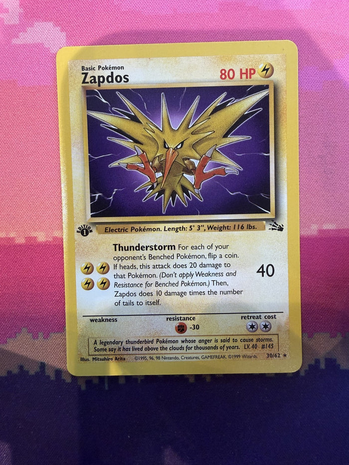 Pokemon Card Zapdos Fossil 1st Edition Rare 30/62 Near Mint