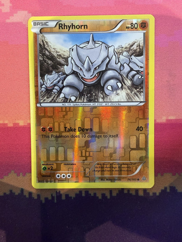 Pokemon Card Rhyhorn Primal Clash Reverse Holo 74/160 Near Mint