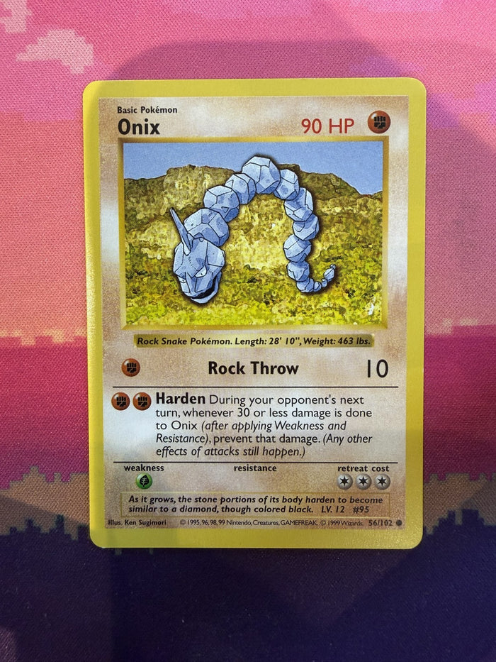 Pokemon Card Onix Base Set Shadowless Common 56/102 Near Mint
