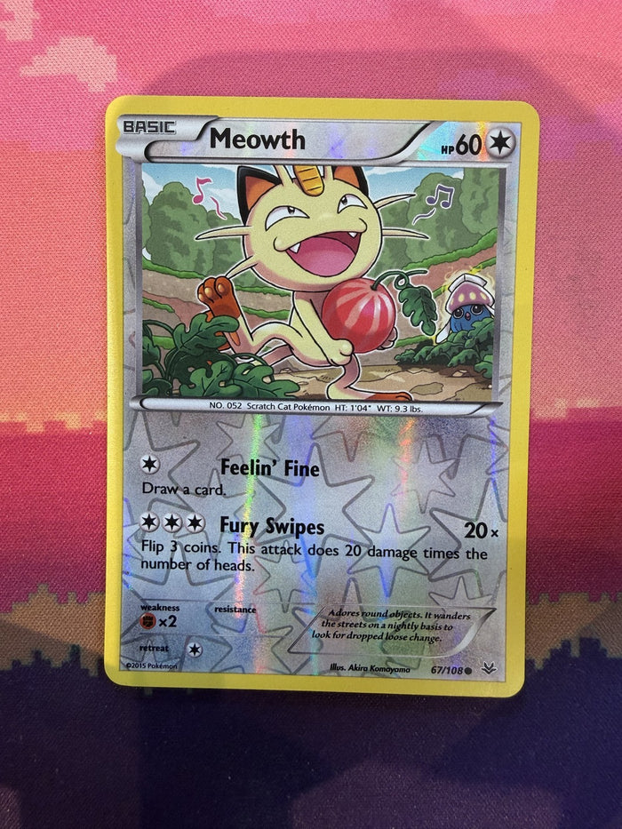 Pokemon Card Meowth Roaring Skies Reverse Holo 67/108 Near Mint