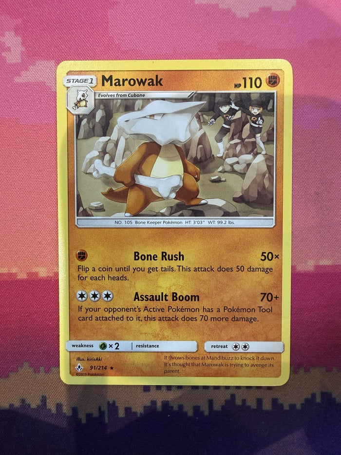 Pokemon Card Marowak Unbroken Bonds Rare 91/214 Near Mint