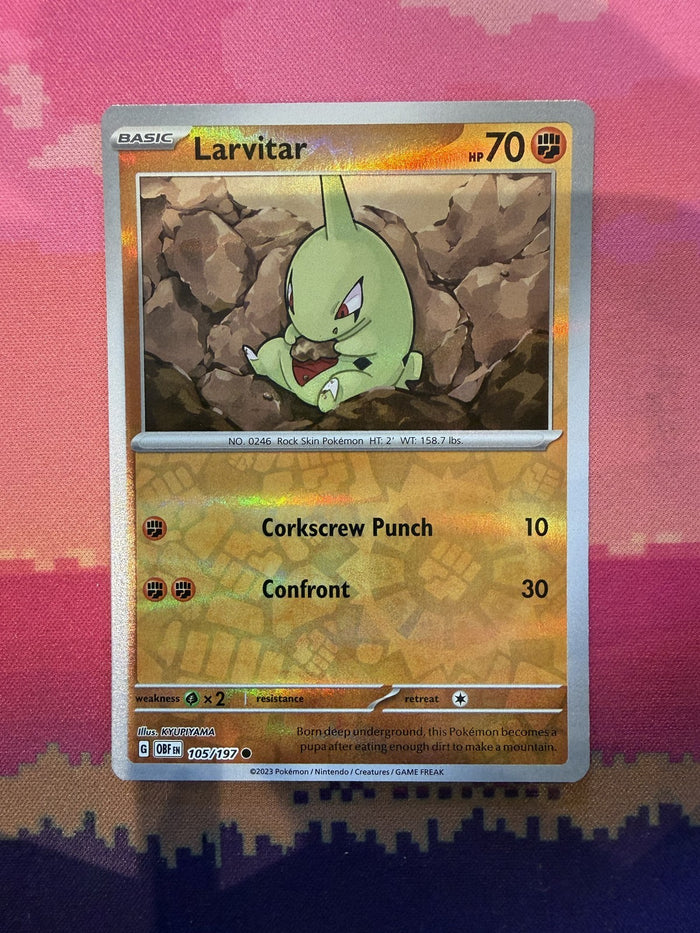 Pokemon Card Larvitar Obsidian Flames Reverse Holo 105/197 Near Mint