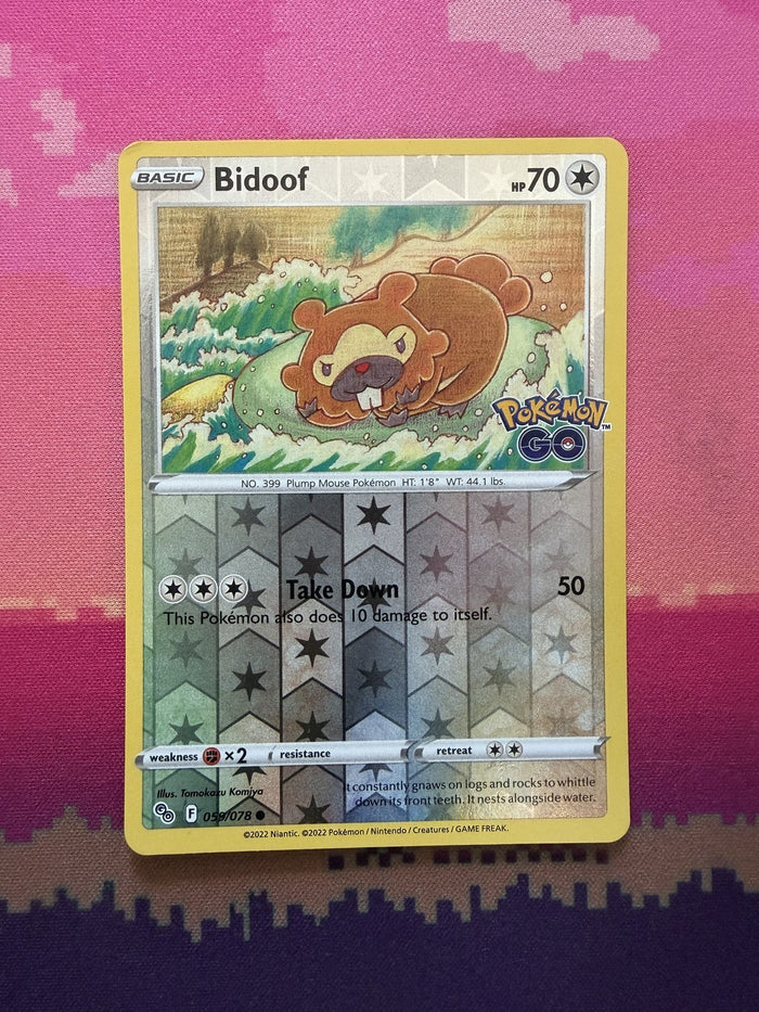 Pokemon Card Bidoof Pokemon GO Reverse Holo Common 059/078 Near Mint