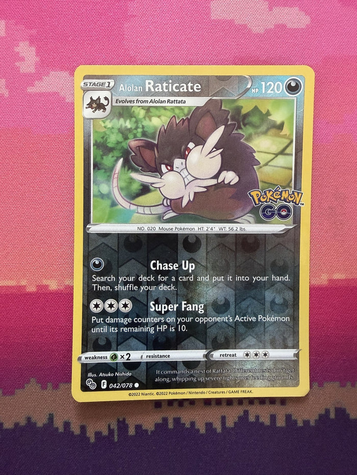 Pokemon Card Alolan Raticate Pokemon GO Reverse Holo Common 042/078 Near Mint