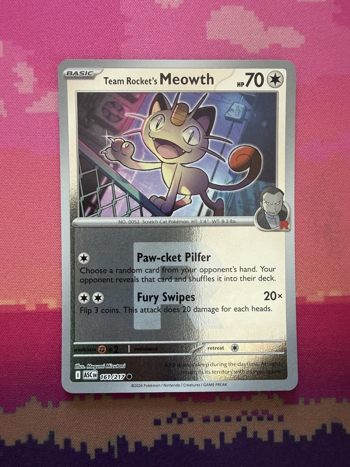 Pokemon Card Team Rocket's Meowth Ascended Heroes Reverse Holo 161/217 Near Mint