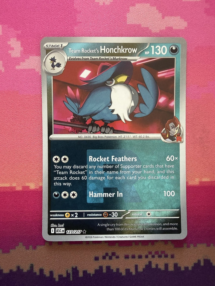 Pokemon Card Team Rocket's Honchkrow Ascended Heroes Reverse Holo 127/217 NM