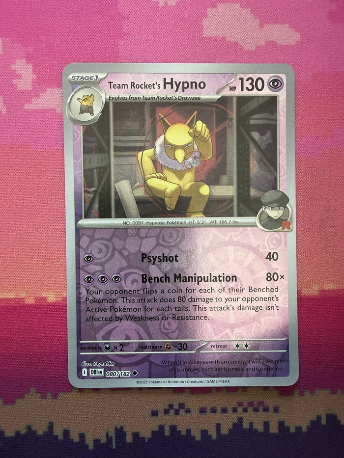 Pokemon Card Team Rocket's Hypno Destined Rivals Reverse Holo 080/182 Near Mint