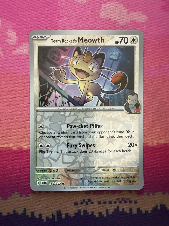 Pokemon Card Team Rocket's Meowth Destined Rivals Reverse Holo 149/182 Near Mint