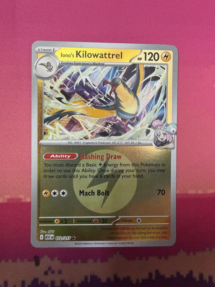 Pokemon Card Iono's Kilowattrel Holo Ascended Heroes Rare 072/217 Near Mint
