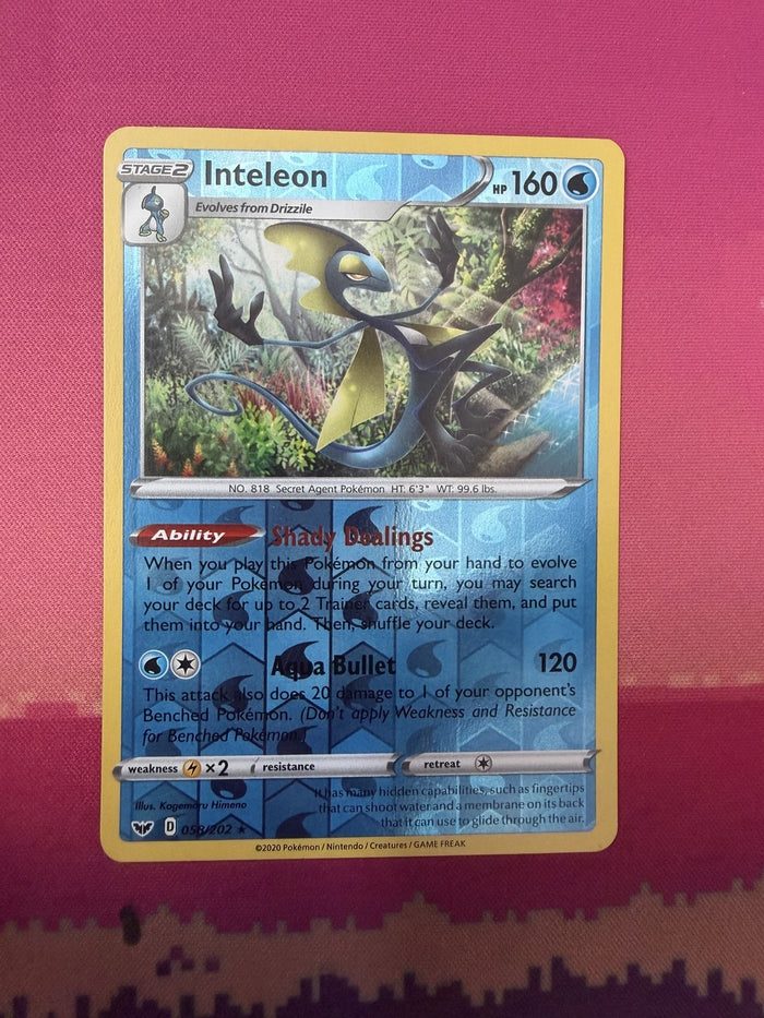 Pokemon Card Inteleon Reverse Holo Sword & Shield Base 058/202 Near Mint