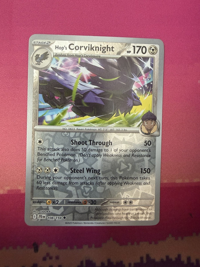 Pokemon Card Hop's Corviknight Reverse Holo Journey Together 108/159 Near Mint