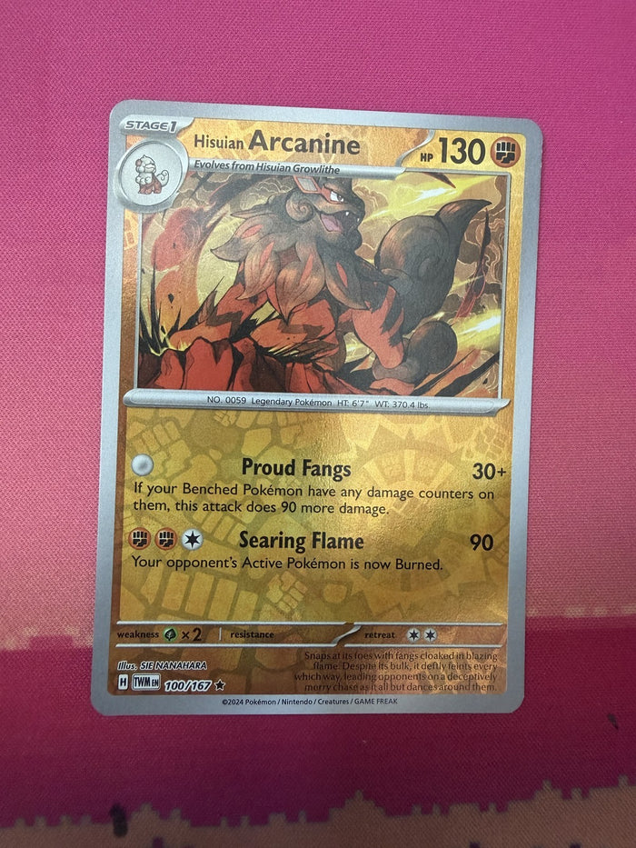 Pokemon Card Hisuian Arcanine Reverse Holo Twilight Masquerade 100/167 Near Mint