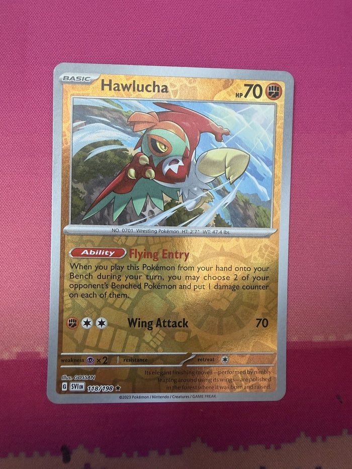 Pokemon Card Hawlucha Reverse Holo Scarlet & Violet Base 118/198 Near Mint
