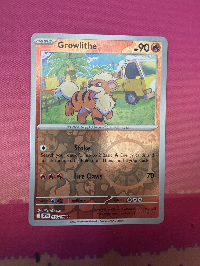 Pokemon Card Growlithe Reverse Holo Scarlet & Violet Base 031/198 Near Mint