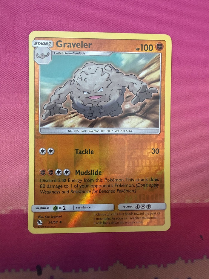 Pokemon Card Graveler Reverse Holo Hidden Fates 034/068 Near Mint
