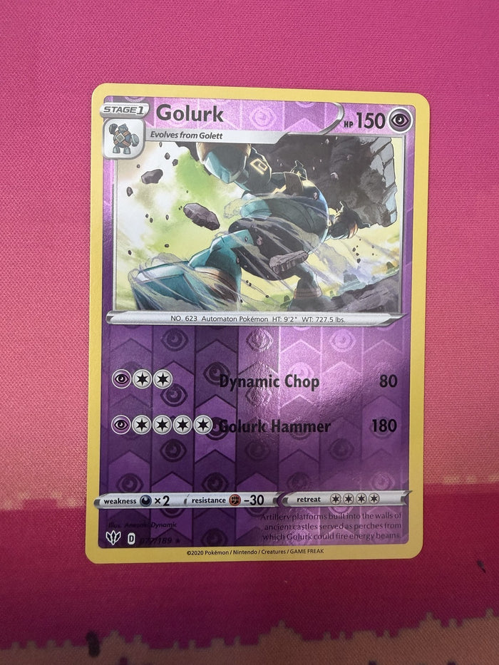 Pokemon Card Golurk Reverse Holo Sword & Shield Base 077/189 Near Mint