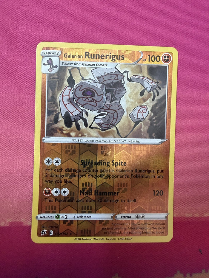 Pokemon Card Galarian Runerigus Reverse Holo Rebel Clash 102/192 Near Mint