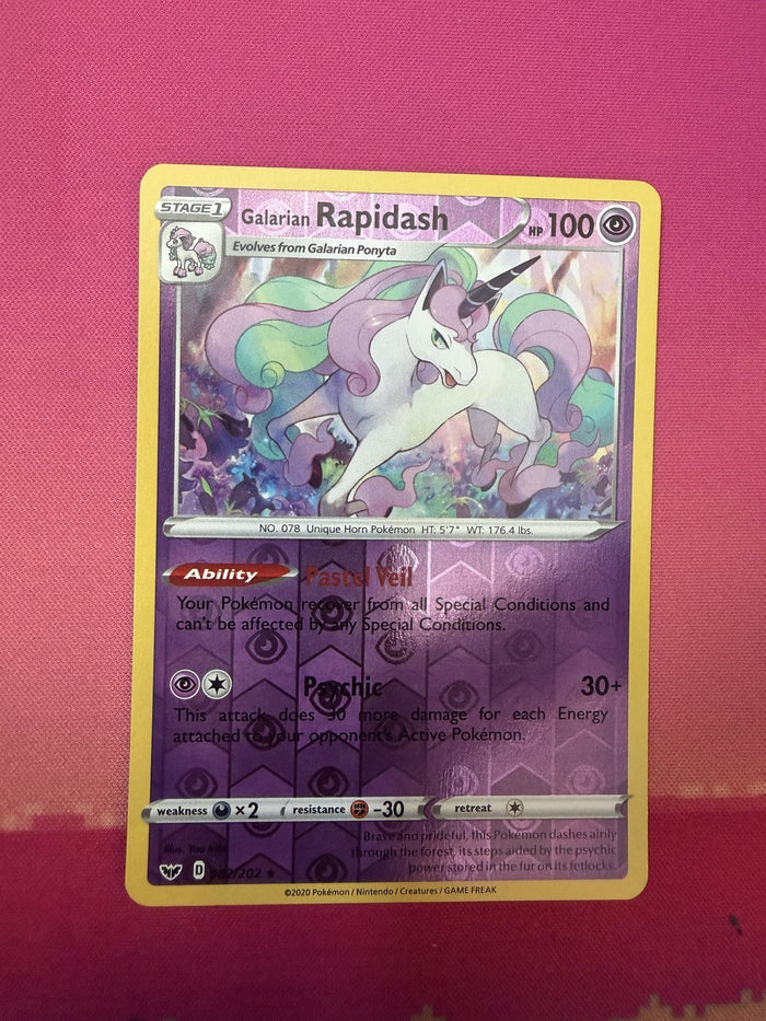 Pokemon Card Galarian Rapidash Reverse Holo Sword & Shield Base 072/202 NM