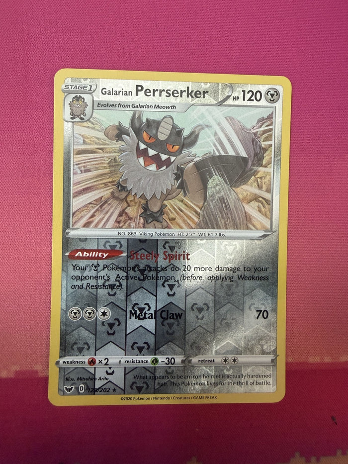 Pokemon Card Galarian Perrserker Reverse Holo Sword & Shield Base 129/202 NM