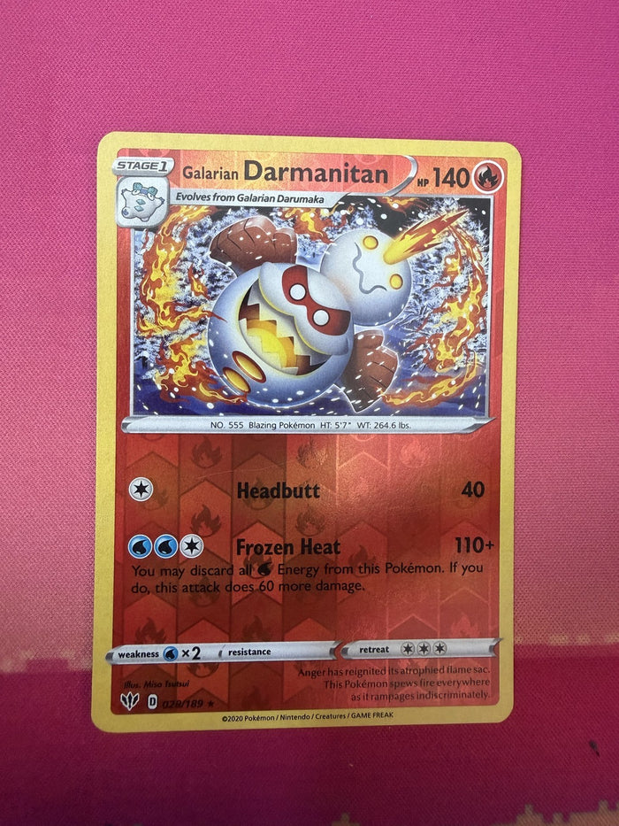 Pokemon Card Galarian Darmanitan Reverse Holo Darkness Ablaze 028/189 Near Mint