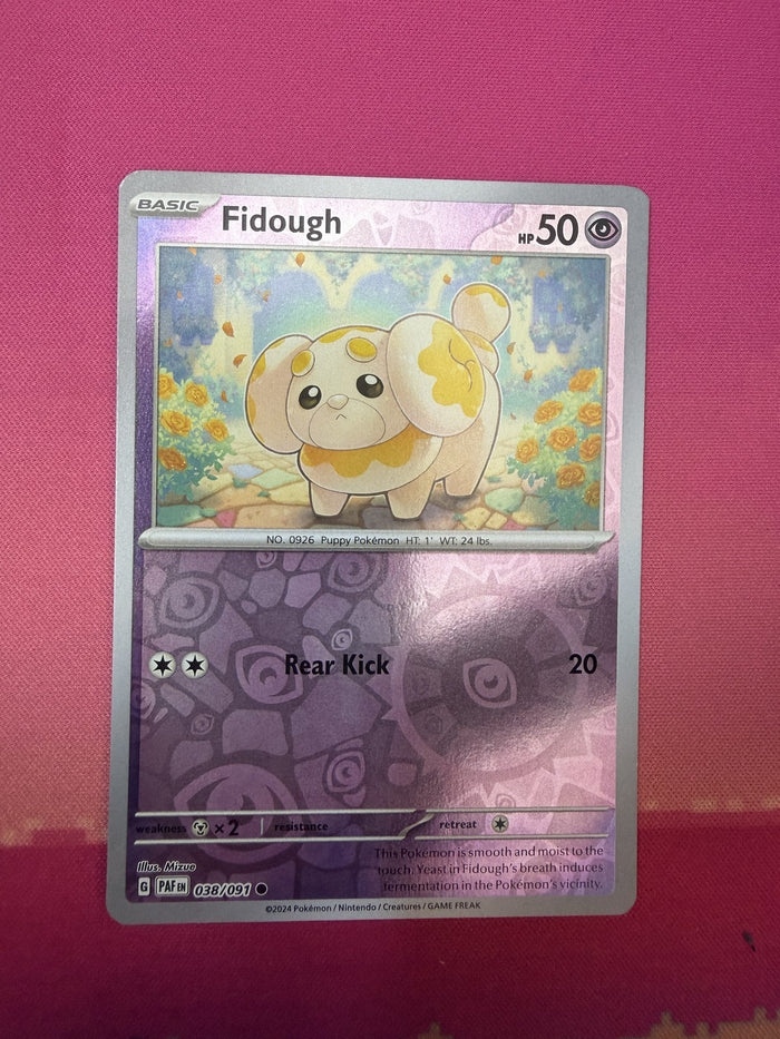 Pokemon Card Fidough Reverse Holo Paldean Fates 038/091 Near Mint