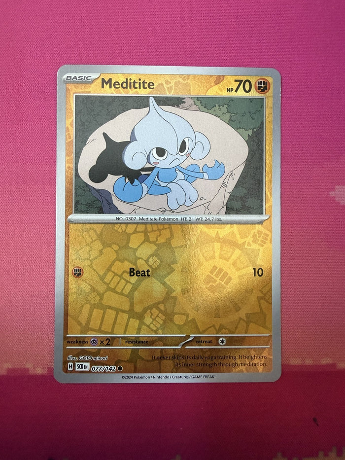 Pokemon Card Meditite Reverse Holo Stellar Crown 077/142 Near Mint