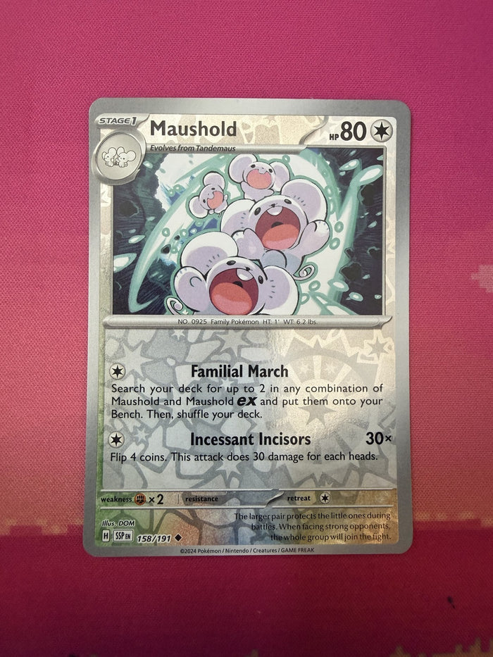 Pokemon Card Maushold Reverse Holo Surging Sparks 158/191 Near Mint