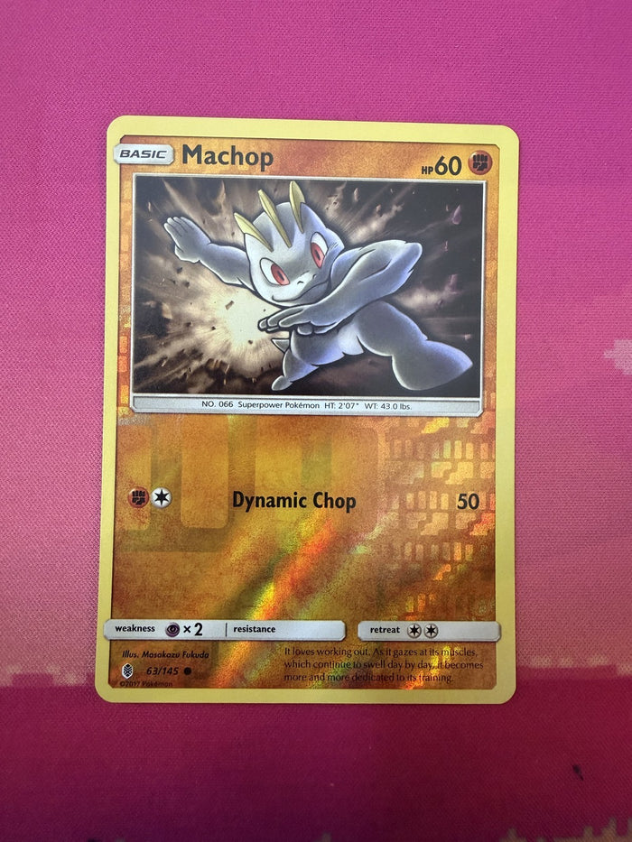 Pokemon Card Machop Reverse Holo Guardians Rising 63/145 Near Mint