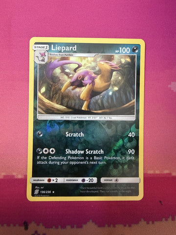 Pokemon Card Liepard Reverse Holo Cosmic Eclipse 136/236 Near Mint