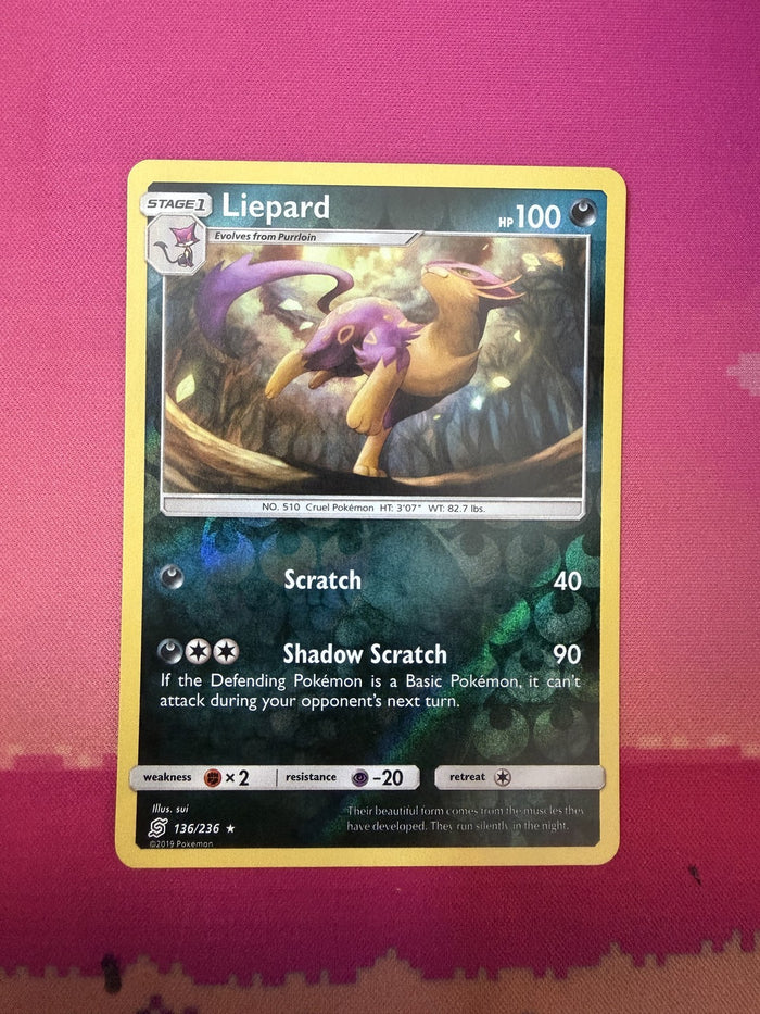 Pokemon Card Liepard Reverse Holo Cosmic Eclipse 136/236 Near Mint