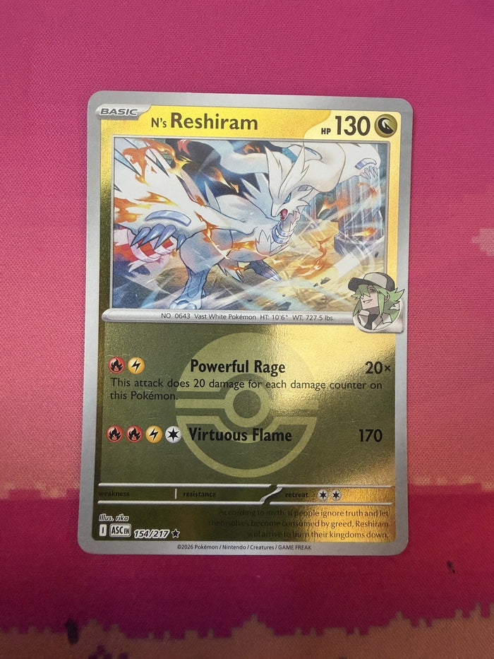 Pokemon Card N's Reshiram Holo Ascended Heroes Reverse Holo 154/217 Near Mint