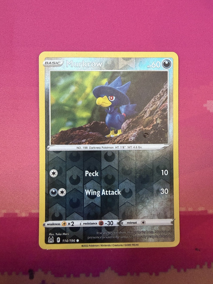 Pokemon Card Murkrow Reverse Holo Lost Origin 114/196 Near Mint