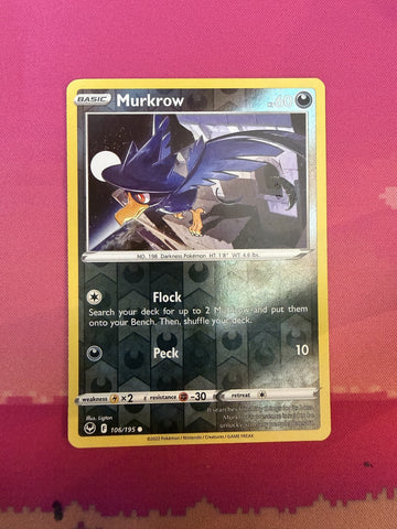 Pokemon Card Murkrow Reverse Holo Silver Tempest 106/195 Near Mint