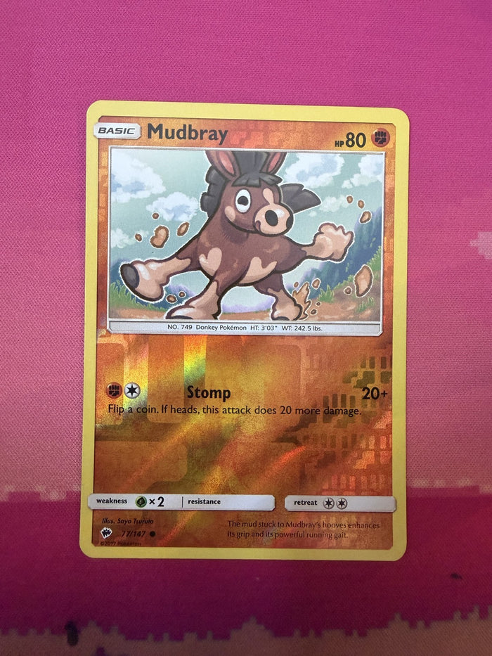 Pokemon Card Mudbray Reverse Holo Sun & Moon Base Set 77/147 Near Mint