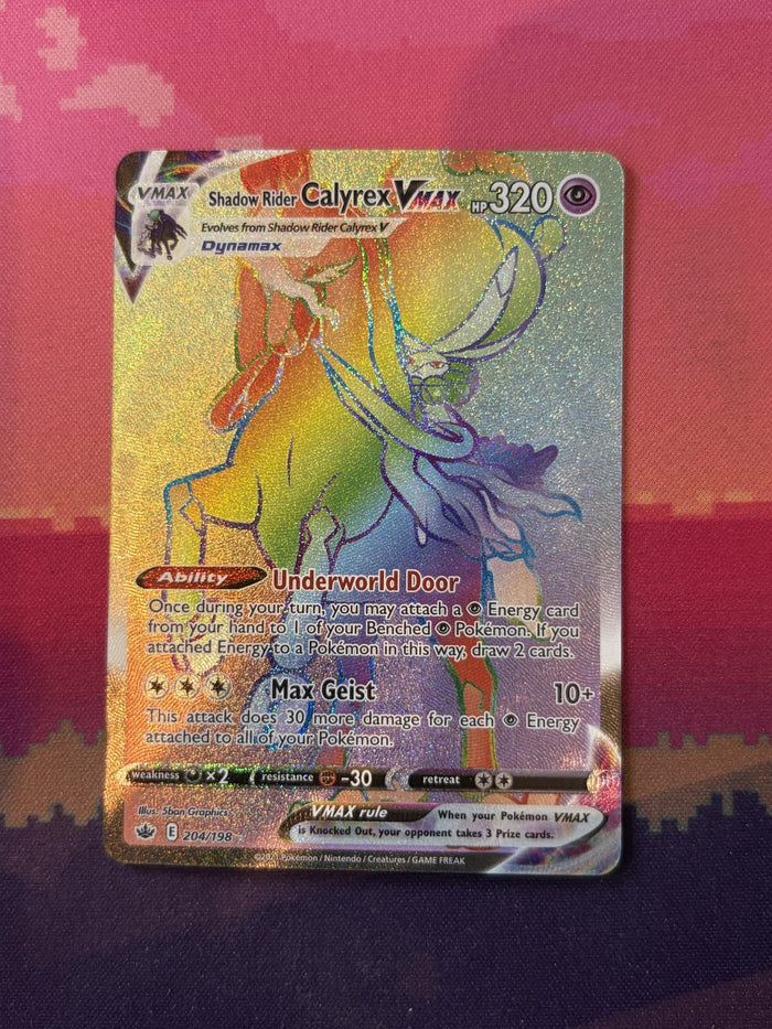 Pokemon Card Shadow Rider Calyrex VMAX Chilling Reign Rainbow Rare 204/198 NM
