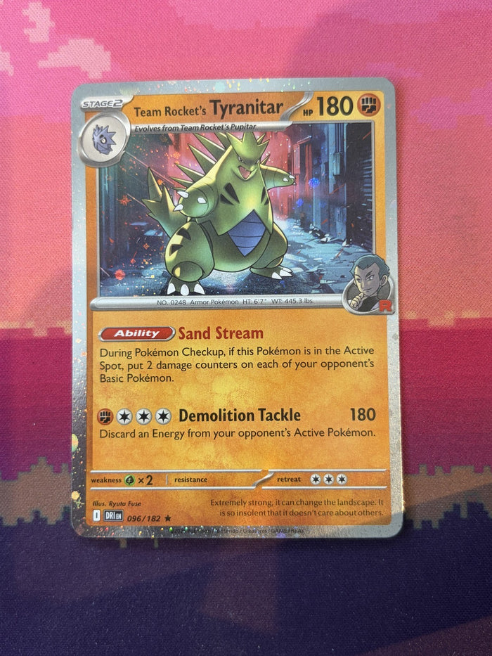 Pokemon Card Team Rocket's Tyranitar Destined Rivals Cosmo Holo Rare 096/182 NM
