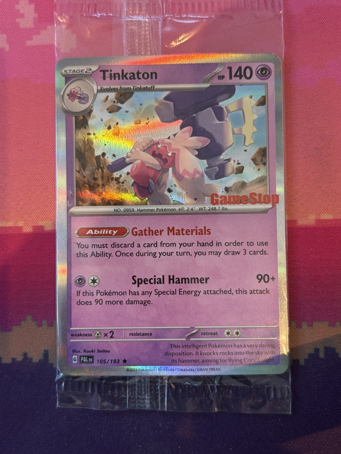 Pokemon Card Tinkaton Gamestop Stamped SEALED 105/193 Near Mint SMUDGED