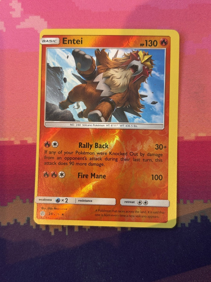 Pokemon Card Entei Unified Minds Reverse Holo 28/236 Near Mint MISCUT