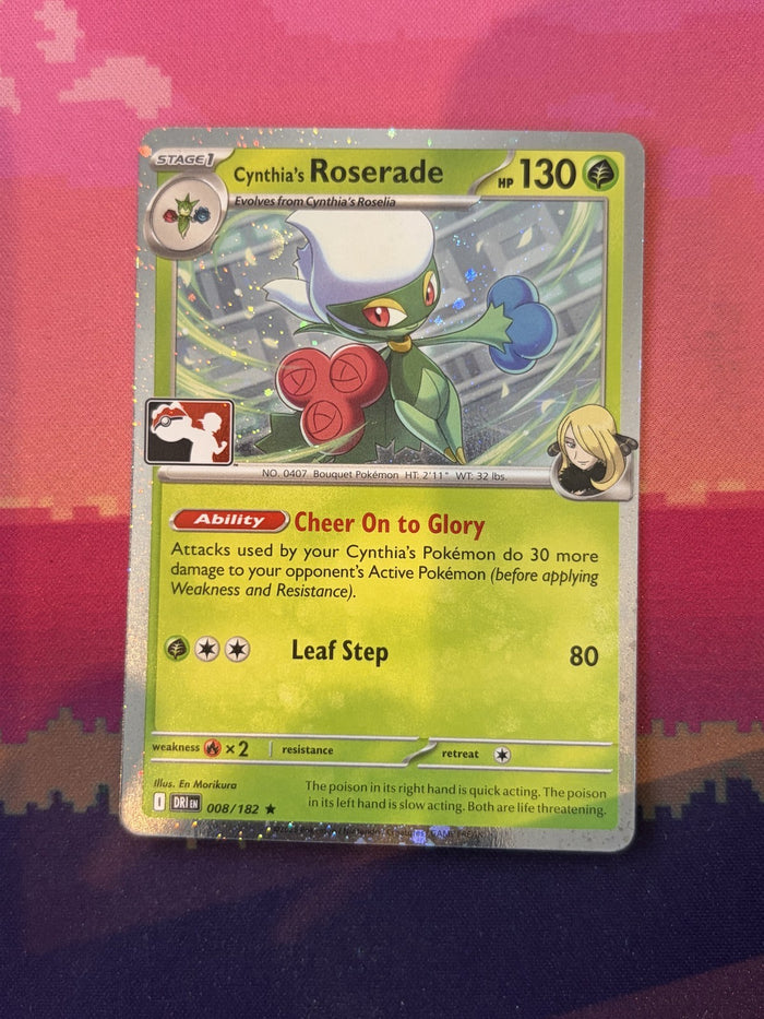 Pokemon Card Cynthia's Roserade Destined Rivals Prize Cosmo Holo Rare 008/182 NM