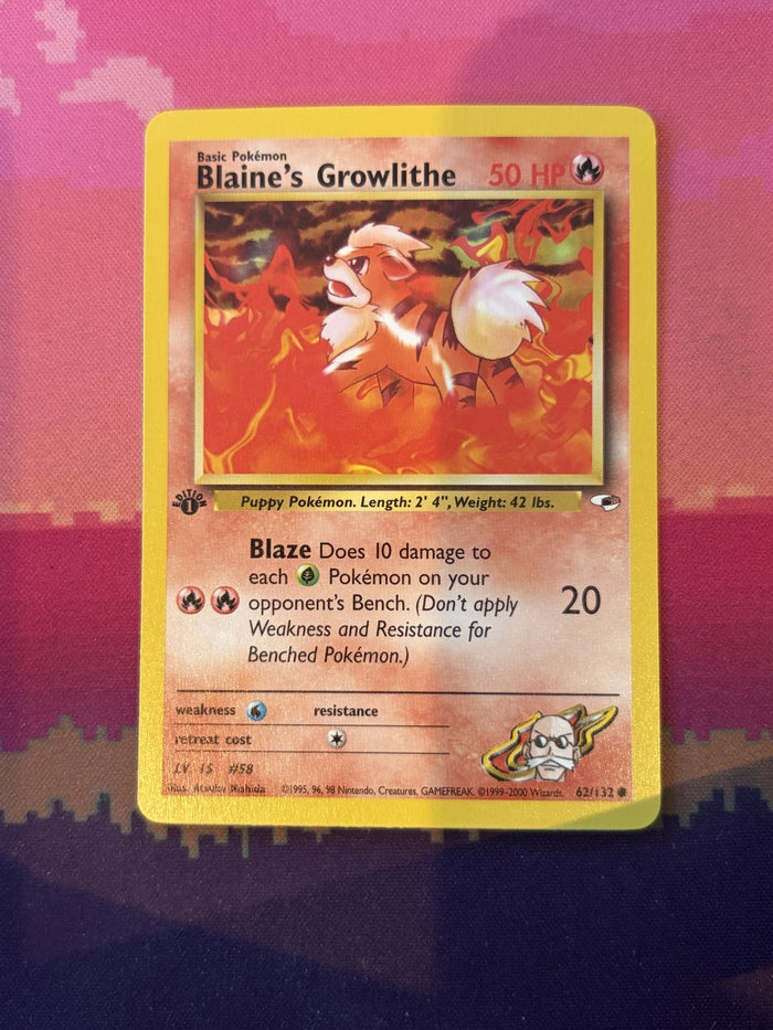 Pokemon Card Blaine's Growlithe Gym Heroes 1st Edition Common 62/132 Near Mint