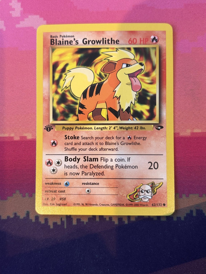 Pokemon Card Blaine's Growlithe Gym Challenge 1st Edition Common 62/132 NM