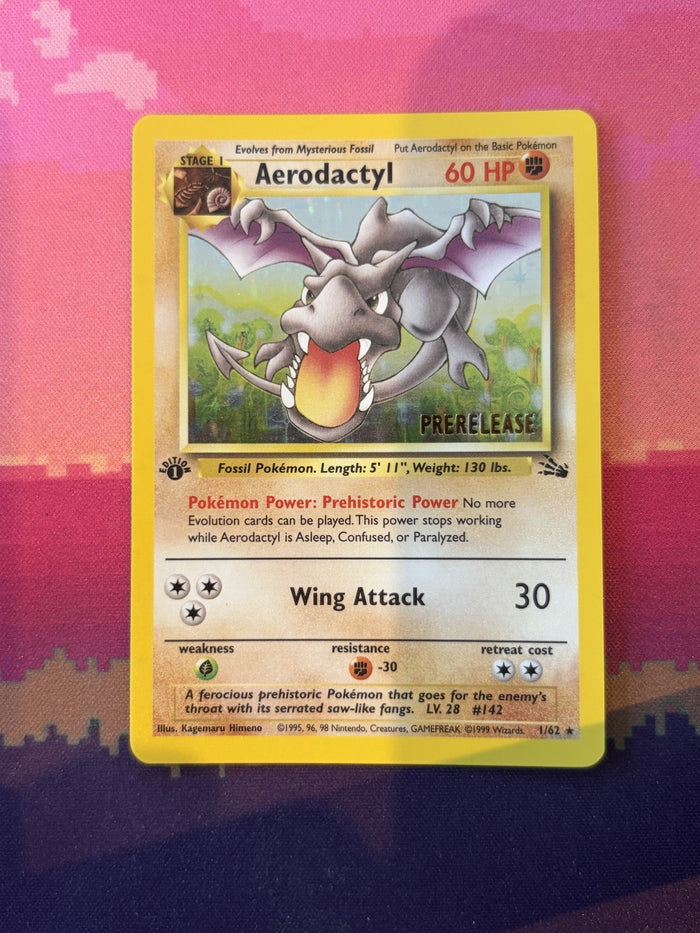 Pokemon Card Aerodactyl Fossil 1st Edition Prerelease Rare 1/62 Near Mint