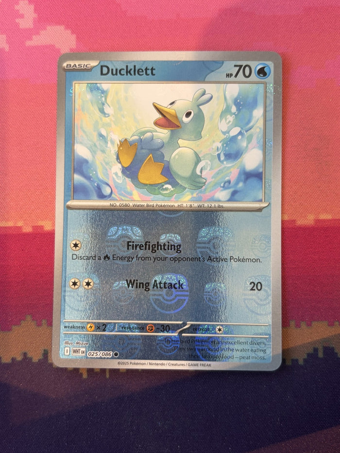 Pokemon Card Ducklett White Flare MasterBall Reverse Holo 025/086 Near Mint